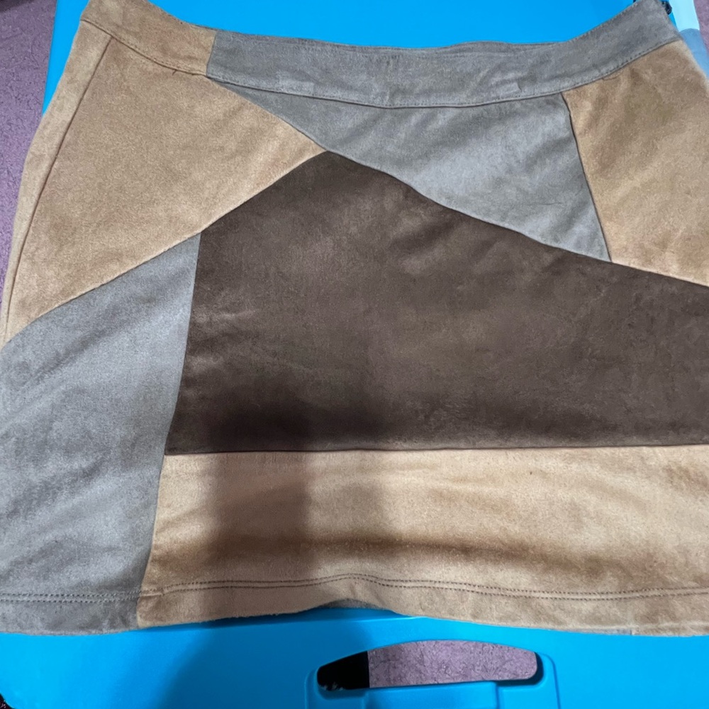 Colorblock Suede Mini Skirt